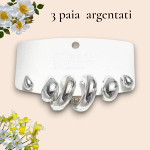 3 paia gocce cerchi argentati Orecchini set da 3 assortiti argentati