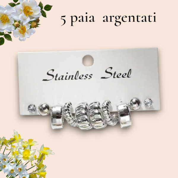 5 paia cerchi strass argentati Orecchini set da 5 assortiti argentati