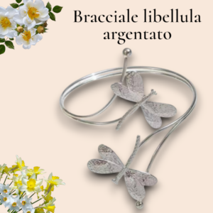 Bracciale rigido con libellule argentato