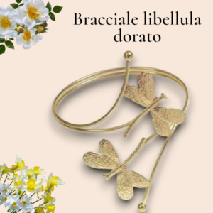 Bracciale rigido con libellule dorato