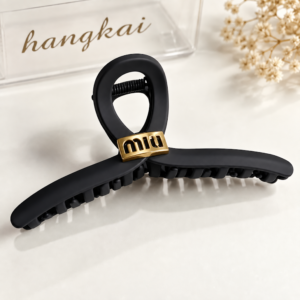 Pinza per Capelli Grande Nera con Dettaglio Dorato